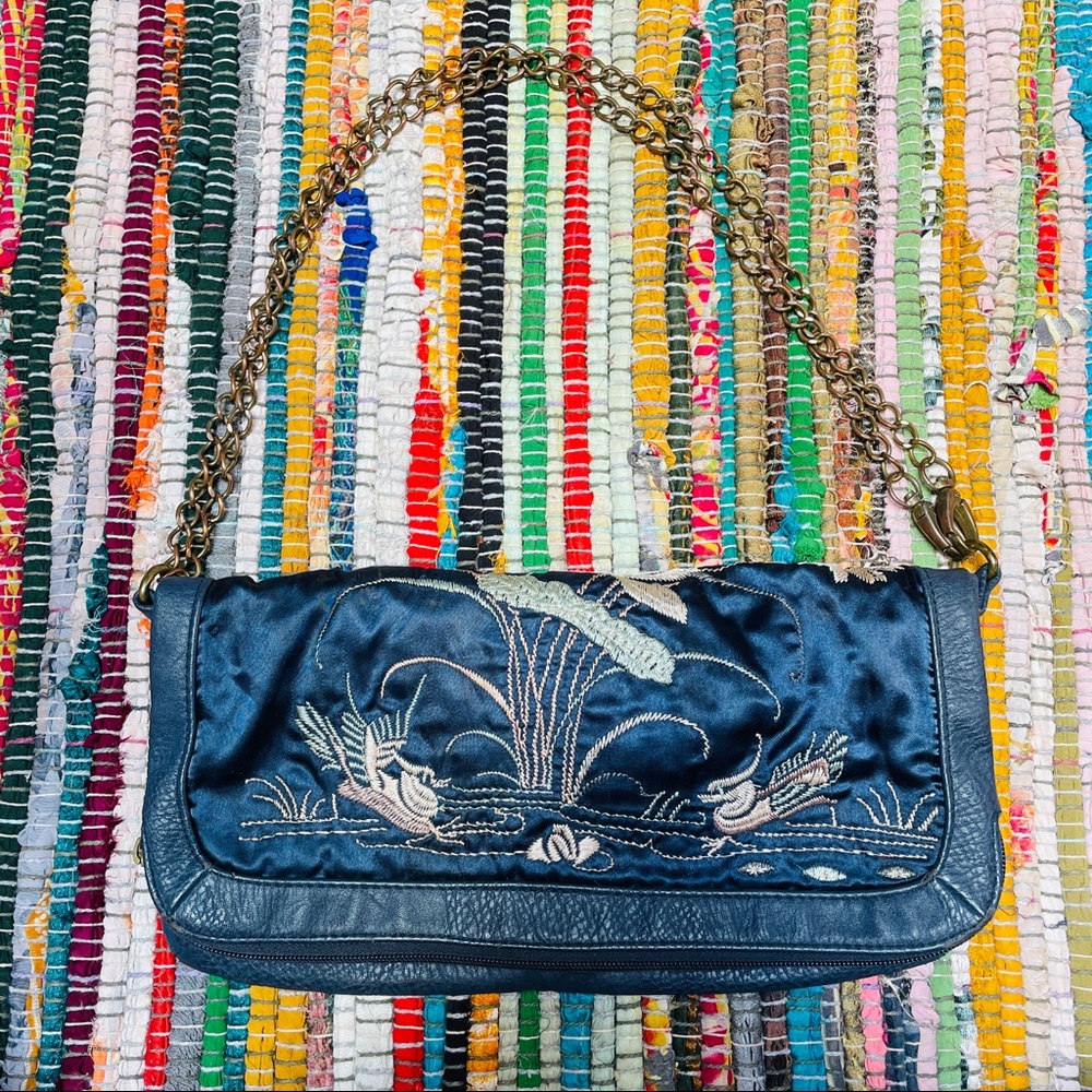 Blue satin hybrid crossbody handbag